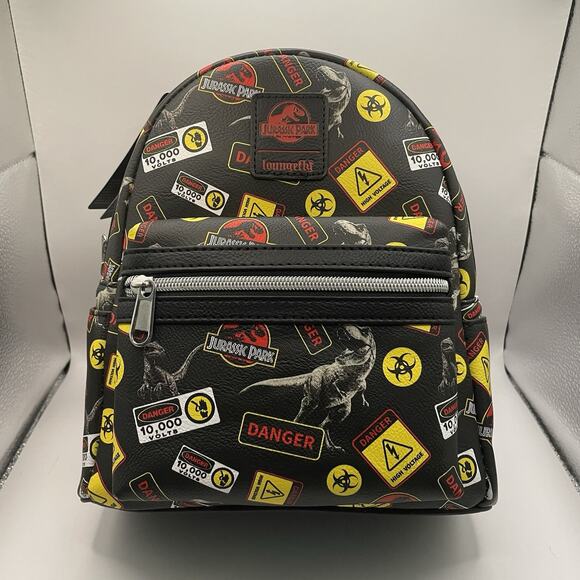 NWT Loungefly Jurassic Park Warning Signs Mini Backpack - Exclusive Design! - Picture 1 of 10